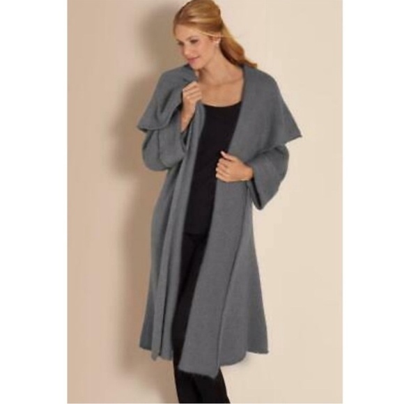 Soft Surroundings Telluride Topper Cardigan Gray Knit Sweater Coat Long Line L - Picture 7 of 14